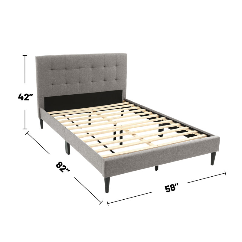 Lit plateforme tapissier Bigelow, Gris, Plein