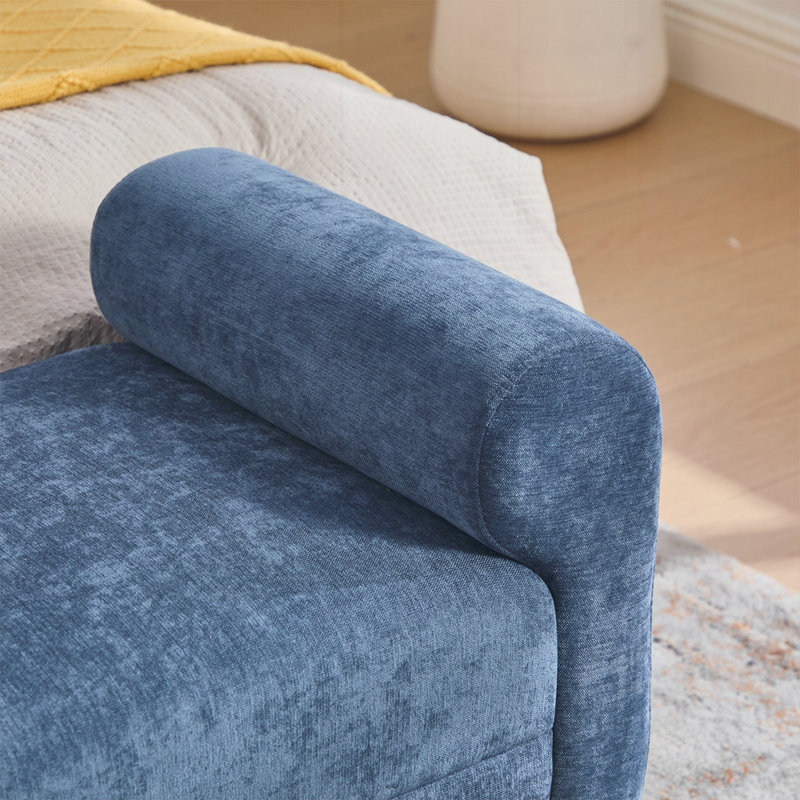 Banc avec repose-pieds en chenille avec accoudoirs et pieds en métal Chenille pour chambre à coucher, bout de lit, fenêtre de salon et vestibule