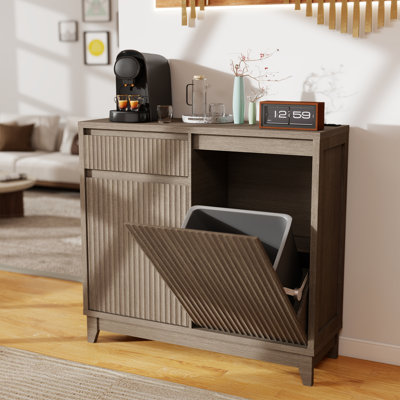 13 Gallon Tilt Out Trash Cabinet with Drawers, Hidden Deodorizing Negative Ion Trash Storage Cabinet