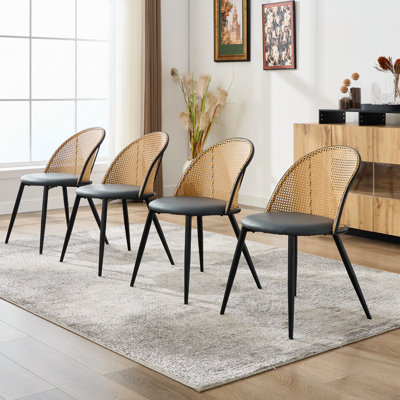Faux Leather Rattan Back Dining Chairs