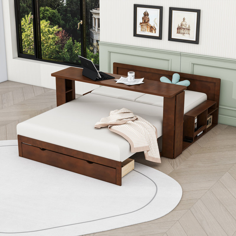 Multifunctional Daybed with Drawers and Desk,Shelves, Full/Double, Espresso