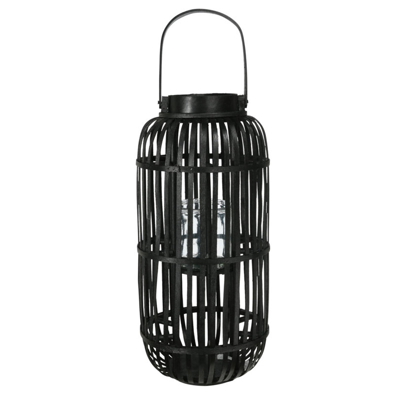 Lanterne en bois rond, Noir, H 22 po x l 10,25 po x P 10,25 po