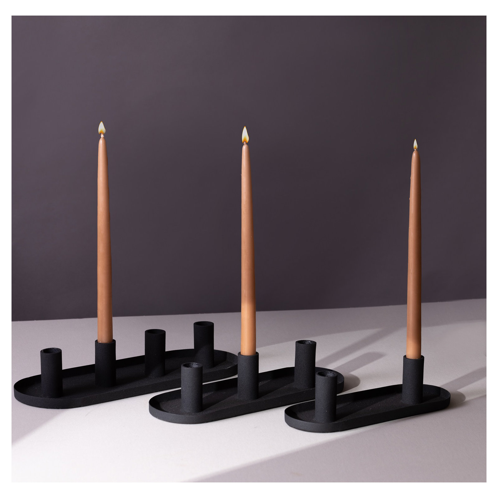 3 Piece Aluminum Tabletop Candlestick Set, Black