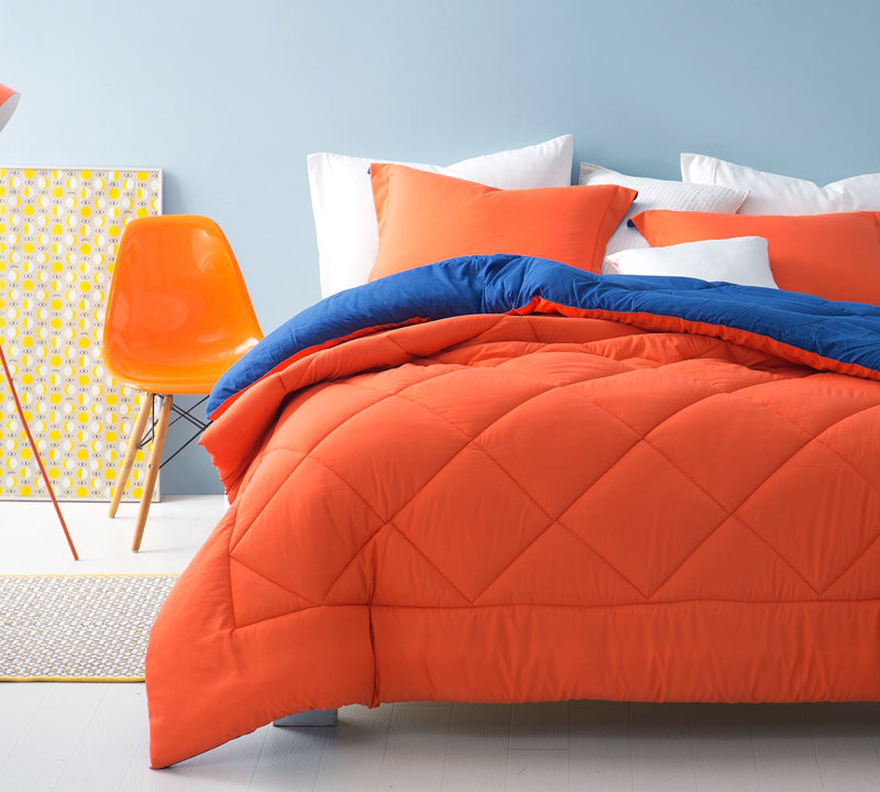  Reversible Microfiber Oversized Comforter, Twin XL Comforter, Orange/Blue