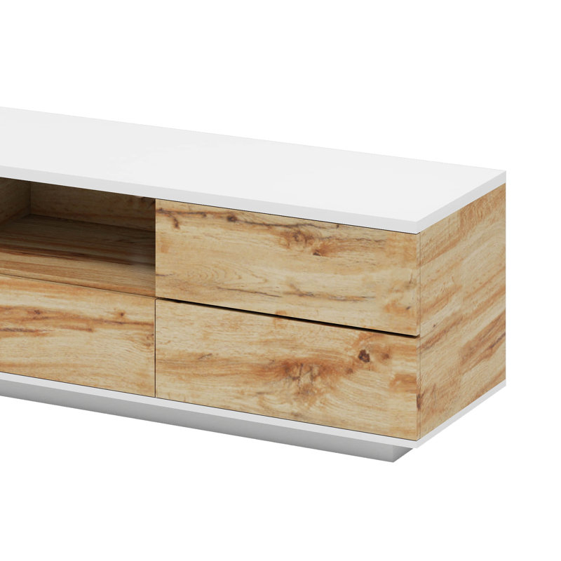 Meuble télé moderne avec rangement multifonctionnel, Naturel / Blanc