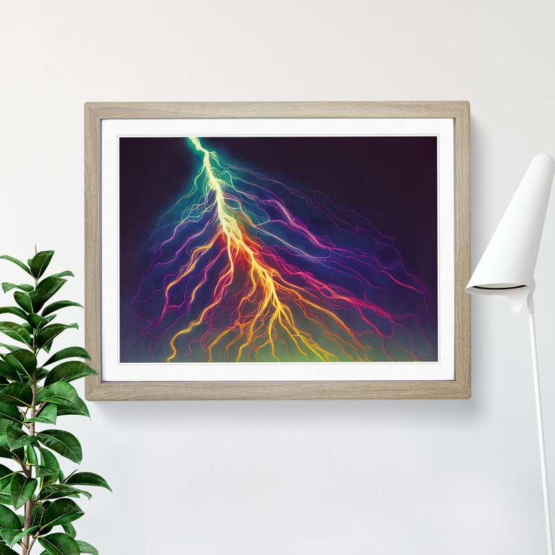 Watercolour Lightning Bolt Vol.2 - Single Picture Frame Print, 25cm H x 34cm W x 2cm D, Oak