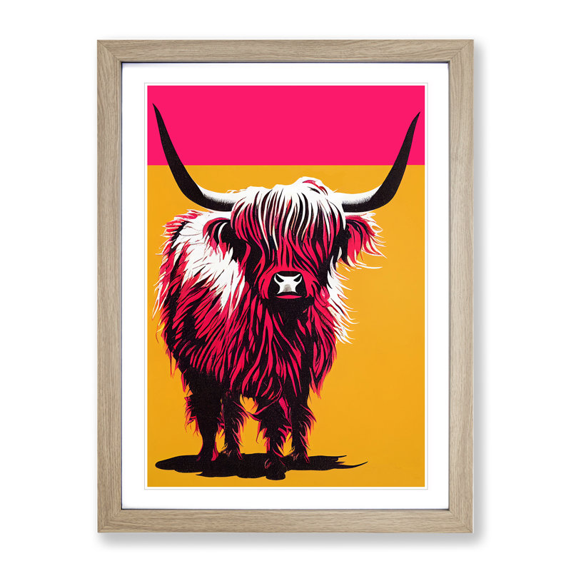 Highland Cow No.3 - Single Picture Frame Print, 64cm H x 46cm W x 2cm D, Oak