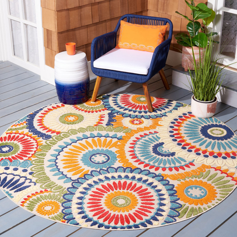Dellie Performance Geometric Indoor/Outdoor Area Rug, Round 6'7"
