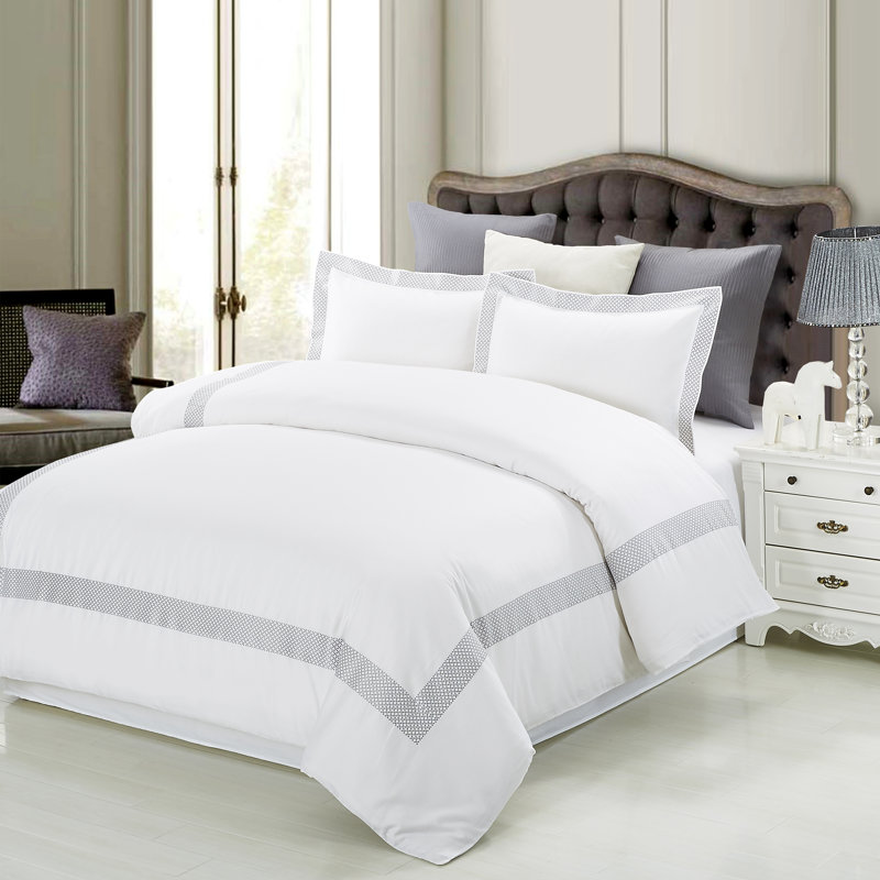 Full/Queen White Cotton Embroidered Duvet Cover Set