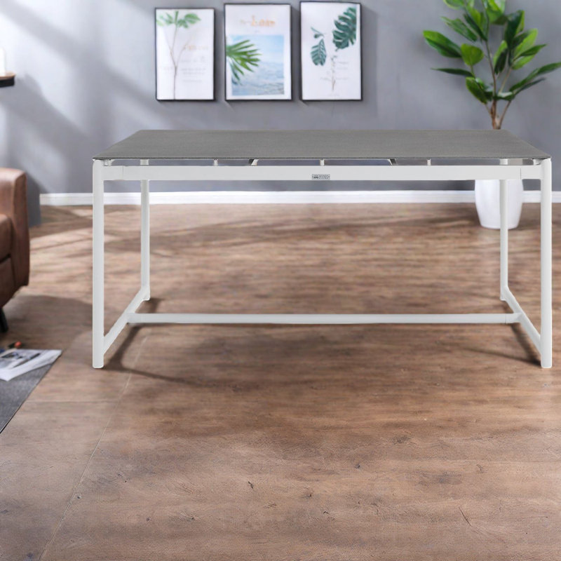 Table de salle à manger durable en aluminium et teck blanc, style extérieur moderne
