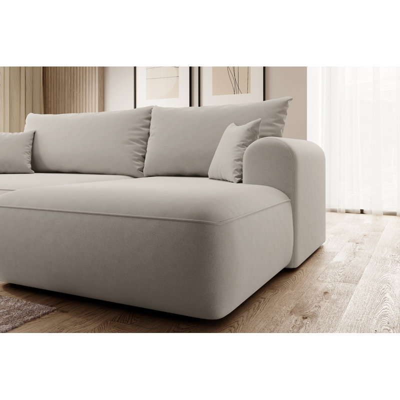 Alija 3 Seater Velvet Sofa & Chaise, Cream, Right Hand Facing