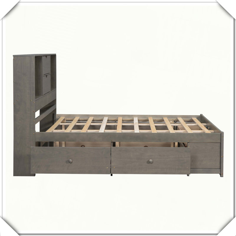 Platform Bed Storage Headboard Eight Drawers Practical Functional Space-Saving Design,Queen