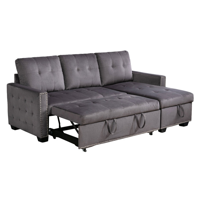 Canapé-lit réversible de 77 pouces avec housse en velours gris foncé et méridienne modulaire avec rangement