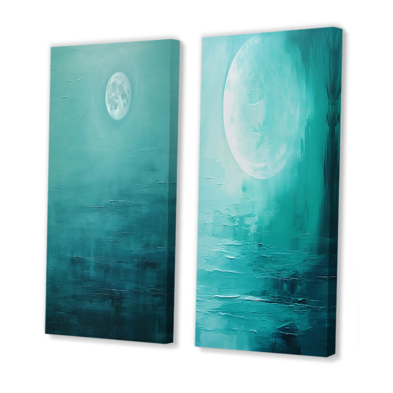 Ensemble de salon mural bleu sarcelle Tranquility Moon - Moon, H 28 po x l 25 po, Toile tendue