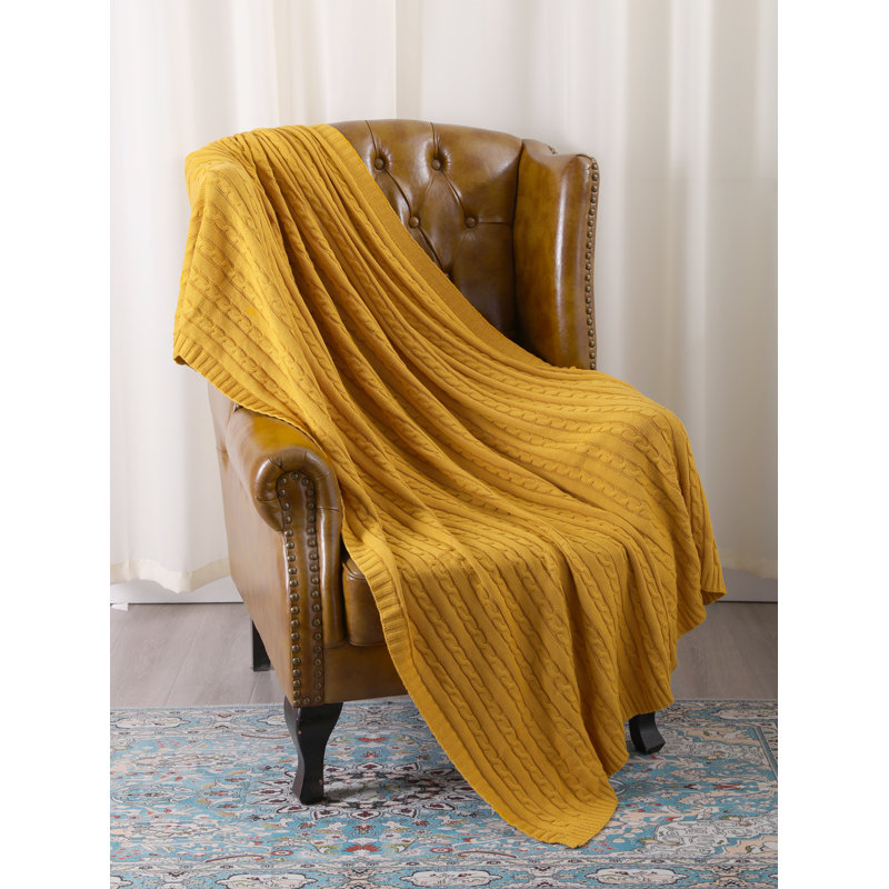 Couverture en coton tricoté , Jaune gingembre, L 67 po x l 51 po