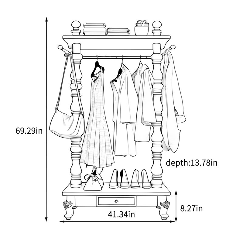 Portemanteaux multifonctionnel en bois avec rangement, Ivoire ivoire