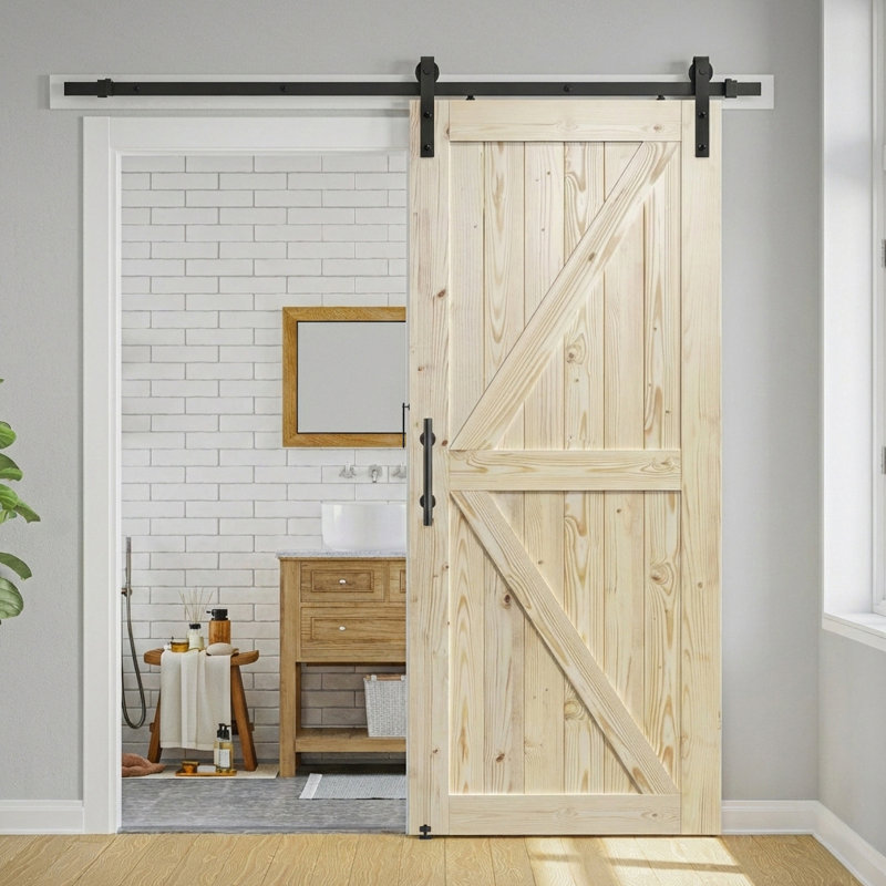 Paneled Solid Wood Unfinished Barn Door with Installation Hardware Kit, 40" x 84"