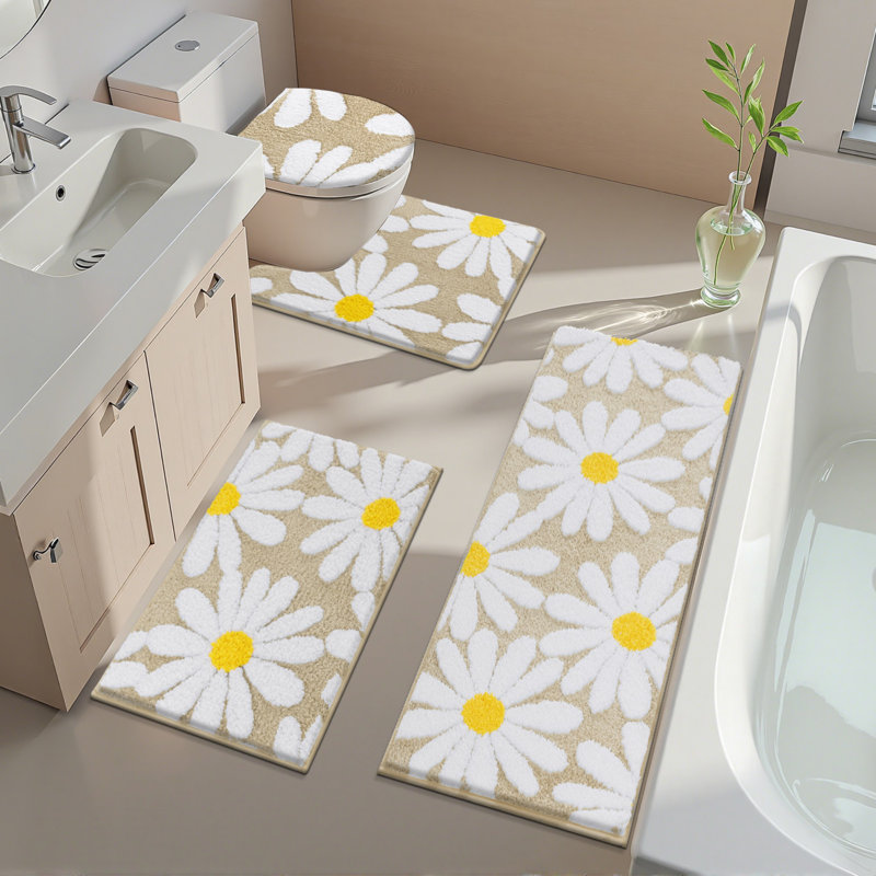 Ensemble de tapis de bain en microfibre 4 pièces avec envers antidérapant, Beige