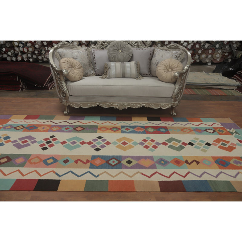Geometric Wool Oriental Kilim  Area Rug 5x11
