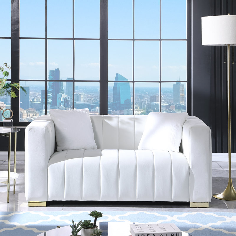 Canapé Chesterfield A Modern Channel, H 27,56 po x l 62,6 po x P 33,86 po, 2, Blanc