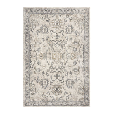 8' X 10' Ivory Machine Woven Distressed Floral Traditional Indoor Area Rug