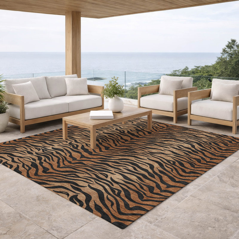 Machine Washable Indoor/Outdoor Chantille ACN2925 Animal Print Rug, Rust, 3' x 5'