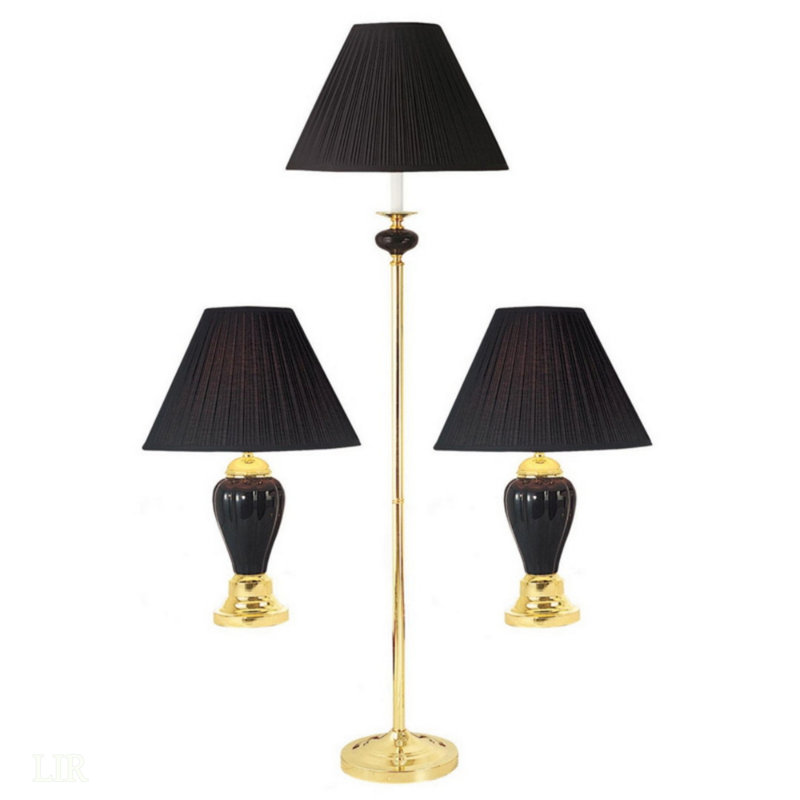 Ensemble de 3 lampes en céramique, lampes de table et sur pied, lampe de table, Noir