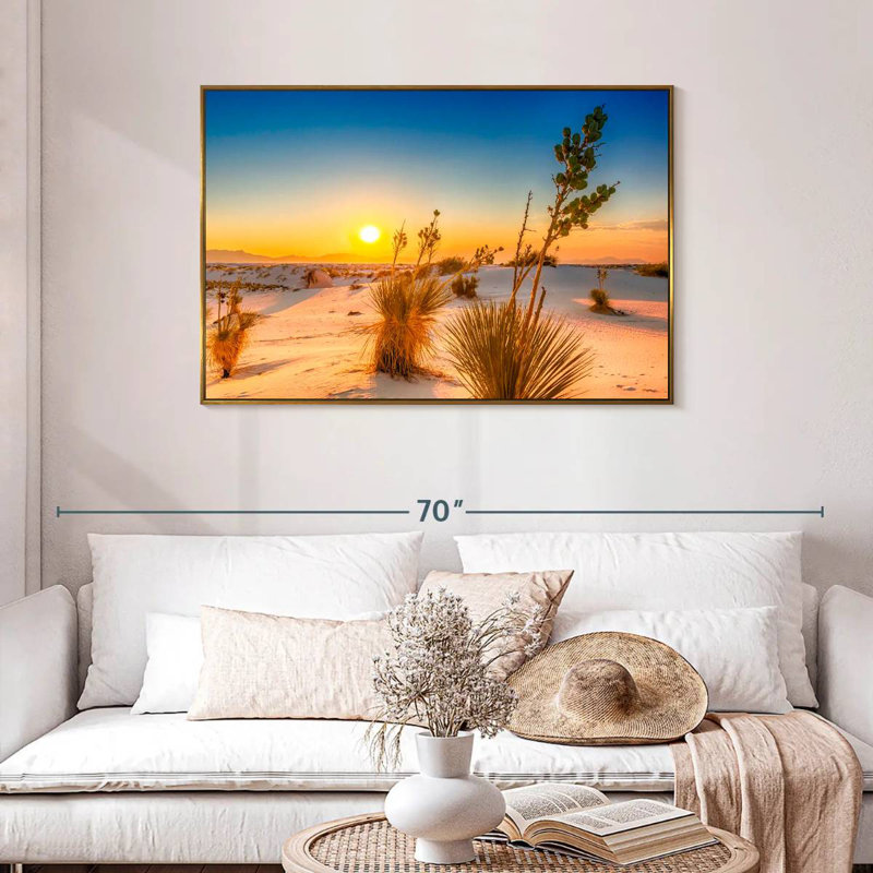 Coucher de soleil White Sands, Cadre flottant doré, 43 po x 29 po
