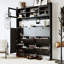 Armoire à chaussures contemporaine avec 6 tiroirs et 4 crochets, grandes portes en verre trempé pour couloir, beauté noire renversante