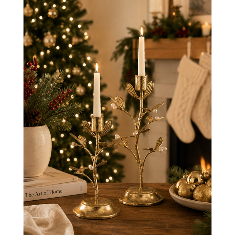 Porte-bougies Iron Mistletoe (lot de 2) - Bougeoirs décoratifs à branches, 12"