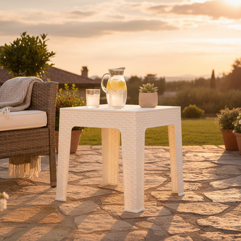 Table d'appoint carrée en plastique pour terrasse - 17,75 po - Faux plateau de table blanc - ensemble de 2, 2 Packs, Blanc