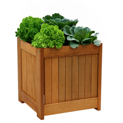 Delaire 16" x 15.75" x 18" Square Brown Meranti Wood Outdoor Planter Box