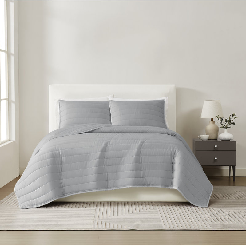 Christian Siriano NY® Cotton Sateen 3 Piece Quilt Set, Gray, King Quilt + 2 King Shams