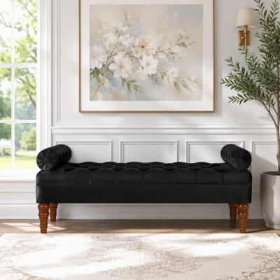 Velvet Tufted Bed Bench with Spindle Wooden Legs