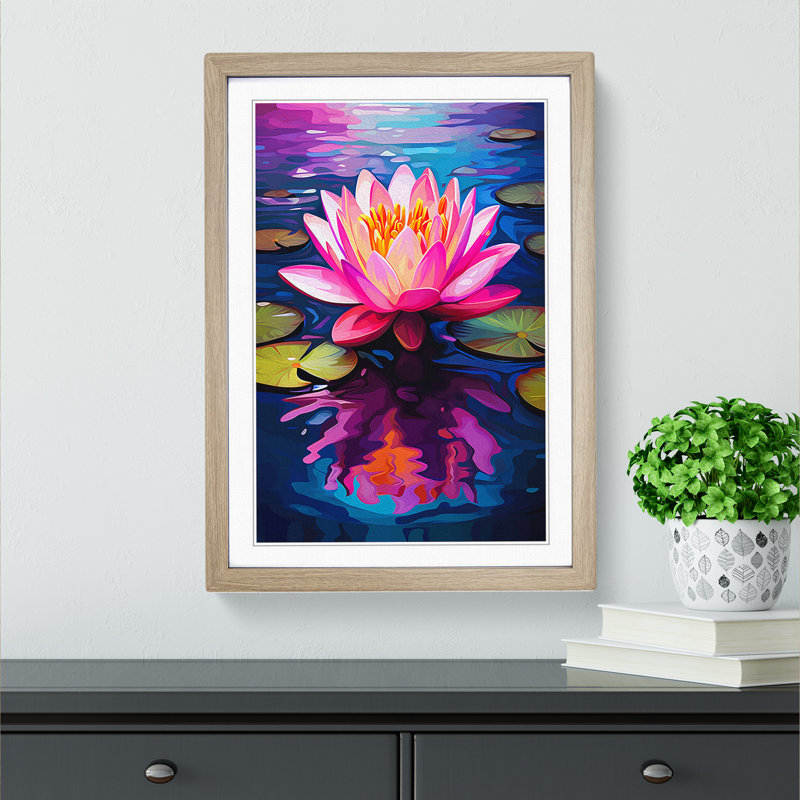 Water Lily Pop - Framed Print, 34cm H x 25cm W x 2cm D, Oak 
