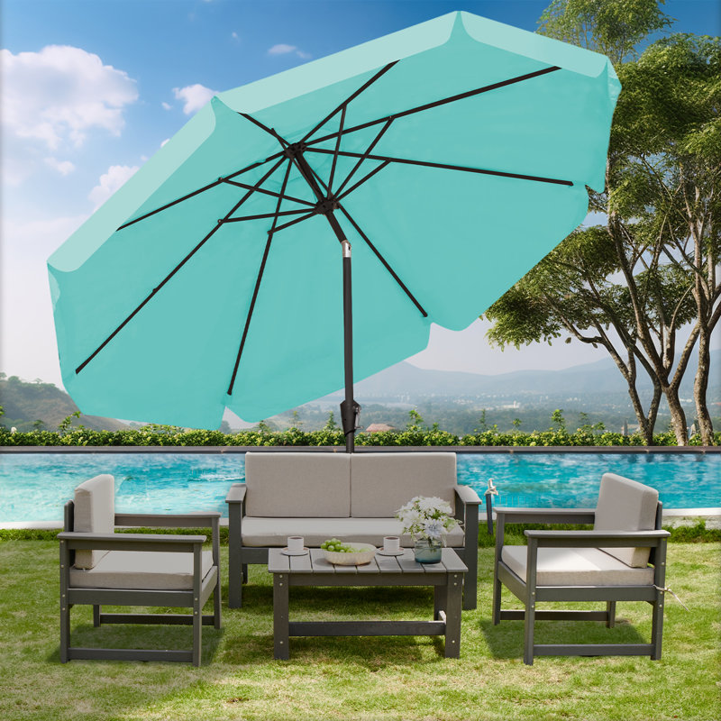 Parasol de marché pour l'extérieur, Bleu paon, H 100 po x l 120 po x P 120 po