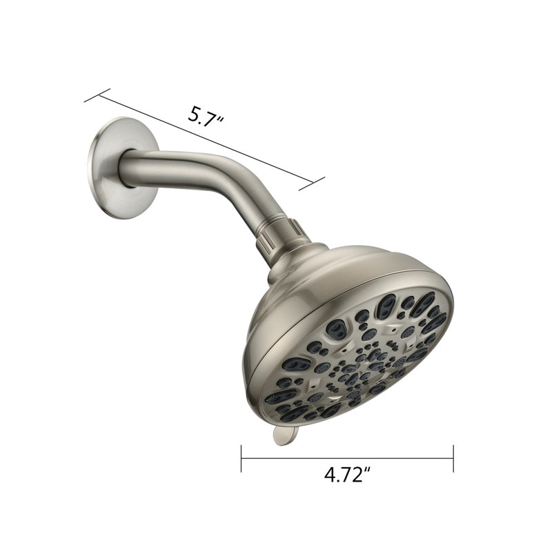 Pomme de douche 4,72 po en nickel brossé - haute, 6 modes réglables, débit de 1,8 gal / min avec réglages, débit, installation facile