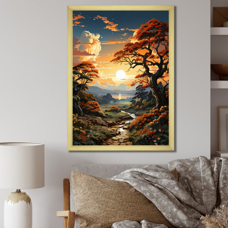 «Countryside Golden Field I» sur toile, H 32 po x l 24 po x P 1 po, Encadrement doré