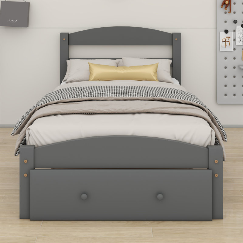 Platform Bed Frame With Storage Drawer, Gray