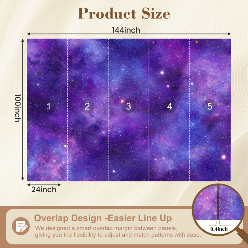 Papier peint adhésif autocollant mauve Space Galaxy, L 144 po x l 100 po