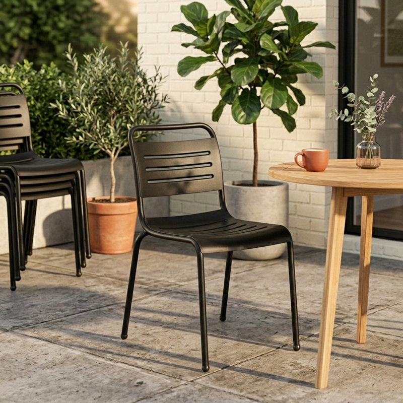Ace Modern Aluminum Side Chair – Stackable Outdoor Dining Chair, Black