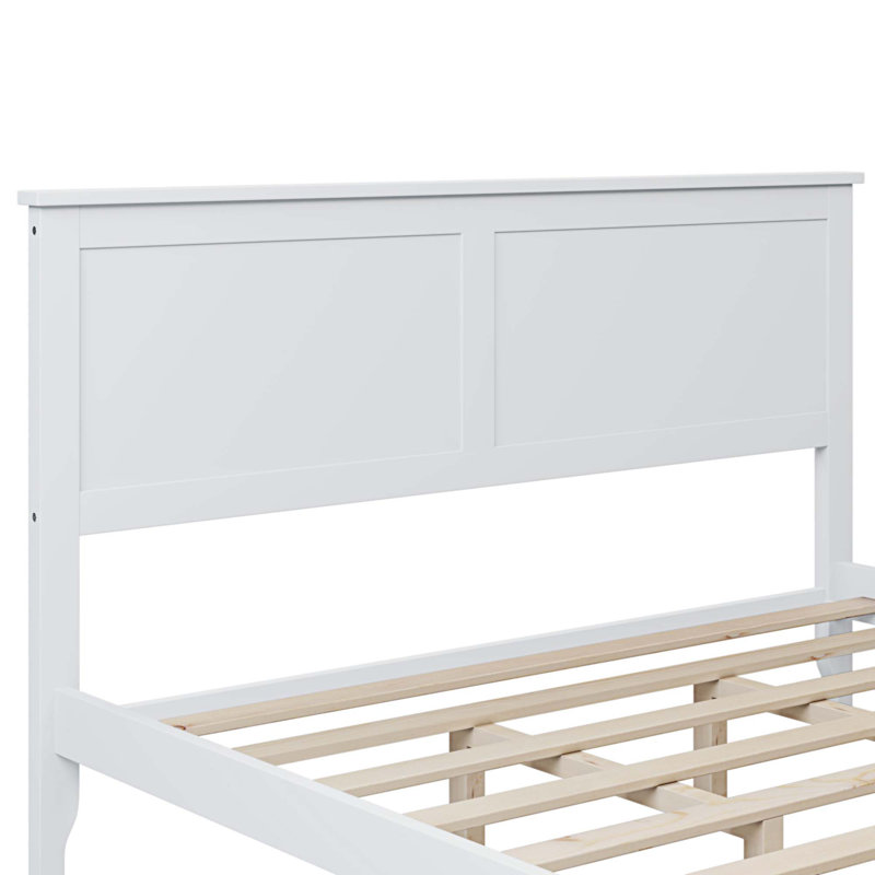 Lit plateforme en bois massif, base de lit à profil bas, Grand, Blanc