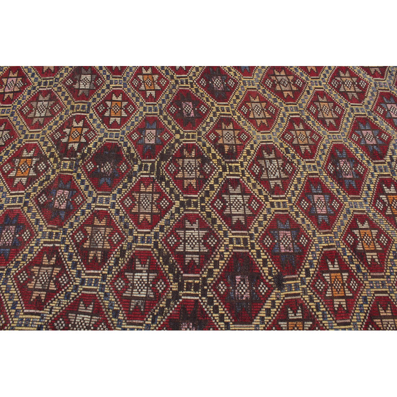 Grand tapis kilim turc brodé rétro en brun - idéal pour la décoration de chambre à coucher