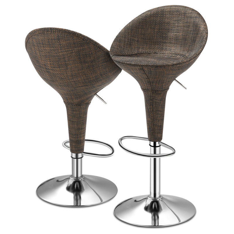 Brown Adjustable Swivel Metal and Rattan Bar Stools (Set of 2)