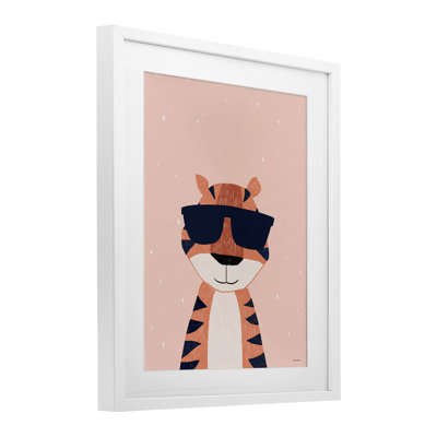 Cool Tiger in Sunglasses Framed Print Under Glass, design by Rachel Nieman