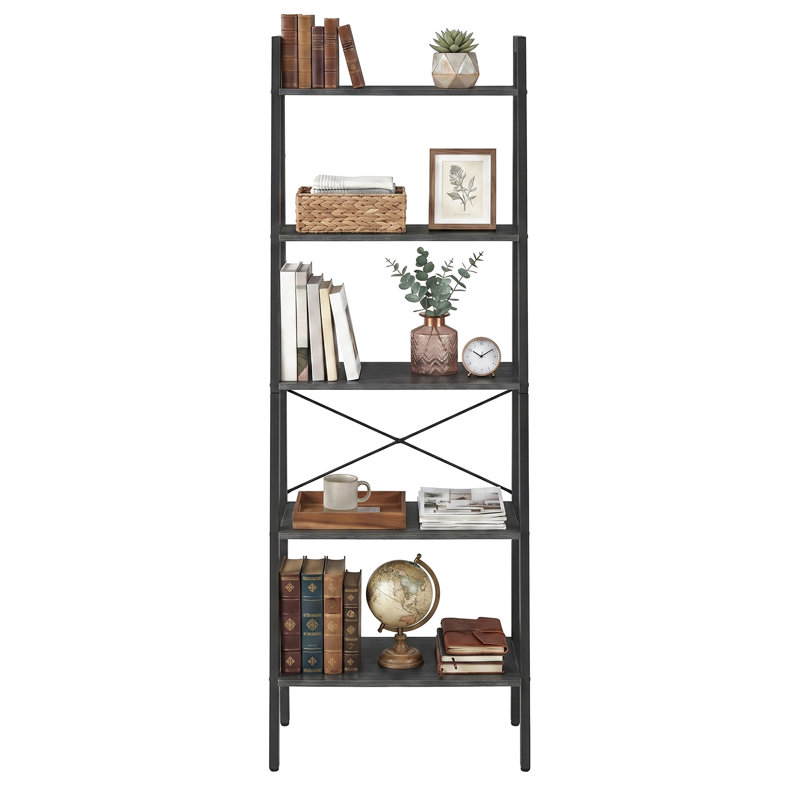 Westhought 172cm H x 56cm W Steel Ladder Bookcase, Black