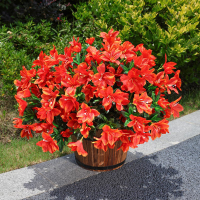 Fleurs artificielles artificielles pour l'extérieur 3 paquets de fleurs d'azalée en soie artificielle pour l'extérieur Décoration d'été résistante aux rayons UV Fleur artificielle réaliste pour l'extérieur Jardinière Patio