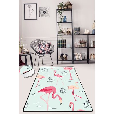 Kensie Machine Made Power Loom Velvet/Polyester Area Rug in Pink/Green -  East Urban Home, 3D177BF5A522456ABC19216B45CCA6C0