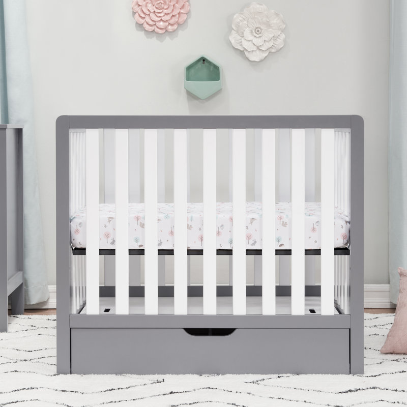 Lit de bébé convertible 4-en-1 Colby avec rangement, Gris / Blanc