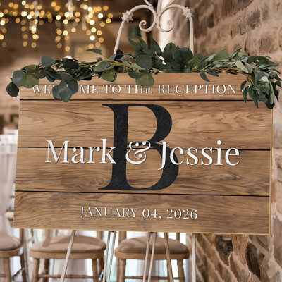 Plaque de mariage à nœuds et grain, finition bois